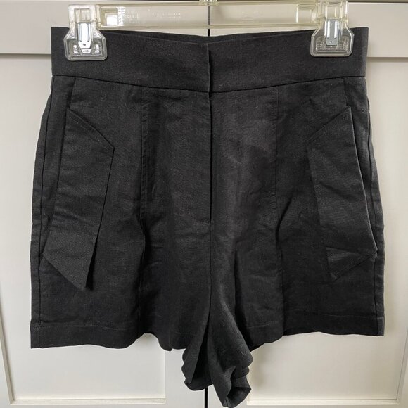 Deluc Vieru Hi Waisted Linen Blend Shorts w Front Flap Pockets Black Sz S NWT - Picture 10 of 10